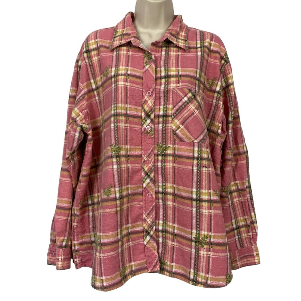 Haband Flannel Shirt Womens XXL Pink Plaid Cozy Cottagecore Button Up Vtg Y2K 2X
